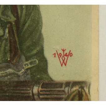 WWII -saksalainen postikortti, FallschirmJäger Ritterkreuzträger Feldwebel Arpke. Espenlaub militaria